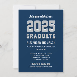 Modern 2024 Graduate Navy Gray Graduation Party Invitation