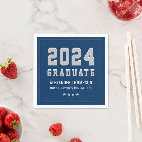 Modern 2024 Graduate Navy Gray Graduation Party Napkins