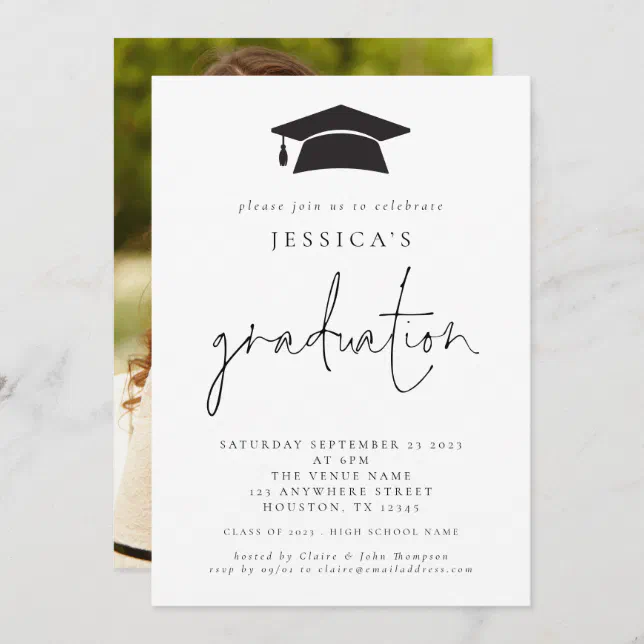 Modern 2024 Graduation Photo Mortar Board Cap Invitation | Zazzle