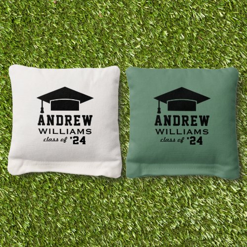 Modern 2024 Green Custom Name Graduation Cornhole Bags