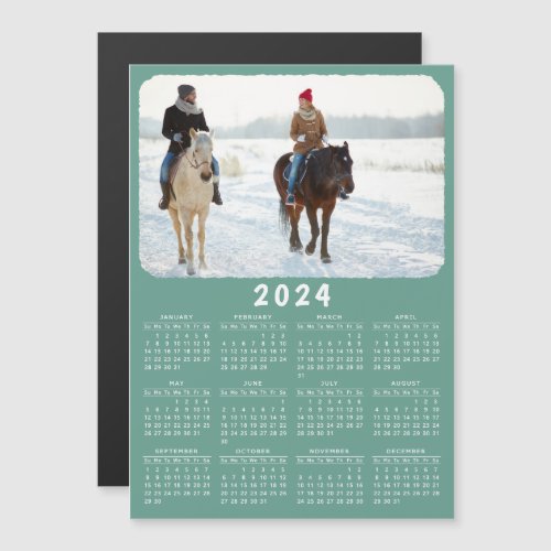 Modern 2024 Magnetic Photo Calendar Teal Green