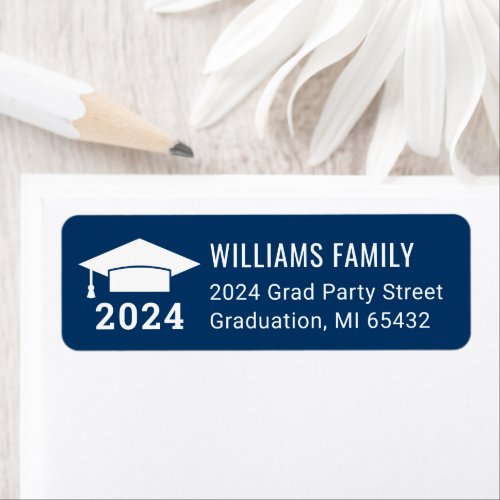 Modern 2024 Navy Blue Graduation Return Address Label