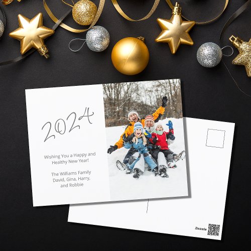 Modern 2024 New Year Family Photo      Holiday Postcard