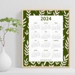 Modern 2024 Olive Green Greenery Calender Poster<br><div class="desc">Modern leafy 2024 calendar for a full 12 month period. Start the year fresh with this lovely calendar featuring a leafy pattern against a deep olive green background. Personalize to make it your own or for someone special.</div>