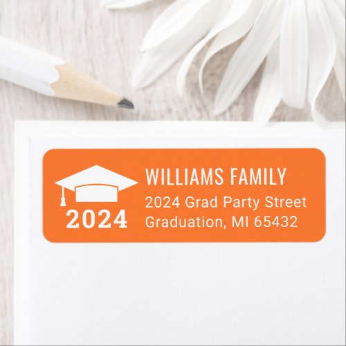 Modern 2024 Orange Graduation Return Address Label