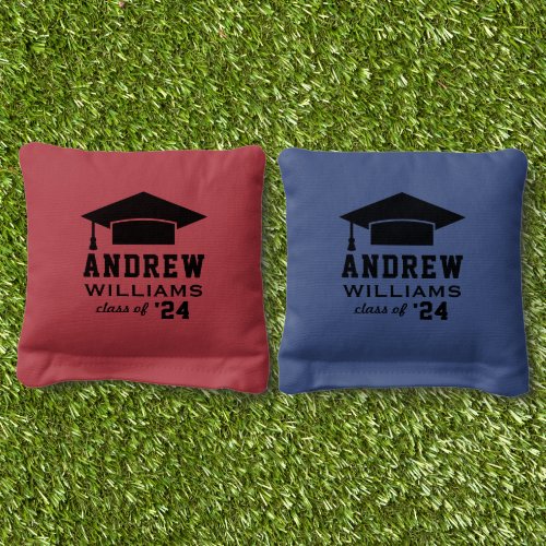 Modern 2024 Red and Blue Custom Name Graduation Cornhole Bags