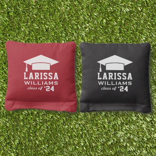 Modern 2024 Red Custom Name Graduation Cornhole Bags