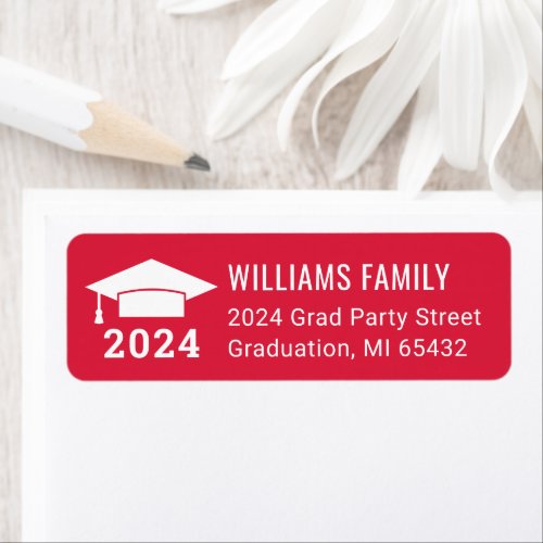 Modern 2024 Red Graduation Return Address Label