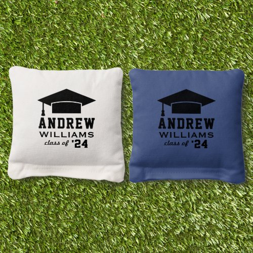 Modern 2024 Royal Blue Custom Name Graduation Cornhole Bags