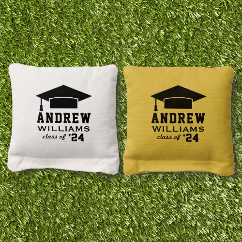 Modern 2024 Yellow Custom Name Graduation Cornhole Bags