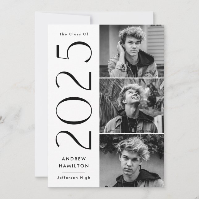 Modern 2025 3 Photo Graduation Party Invitation (Front)