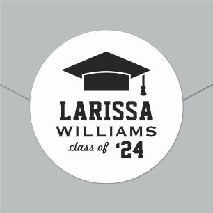 Modern 2025 Black and White Graduation Cap Custom Classic Round Sticker