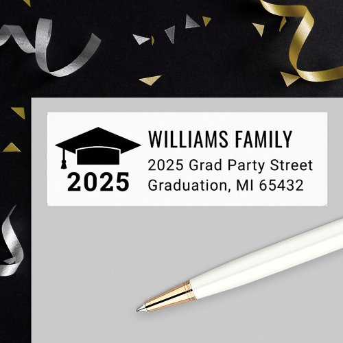 Modern 2025 Black White Graduation Return Address Label