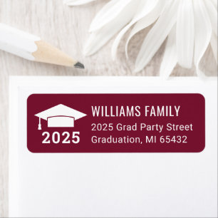 Modern 2025 Burgundy Graduation Return Address Label