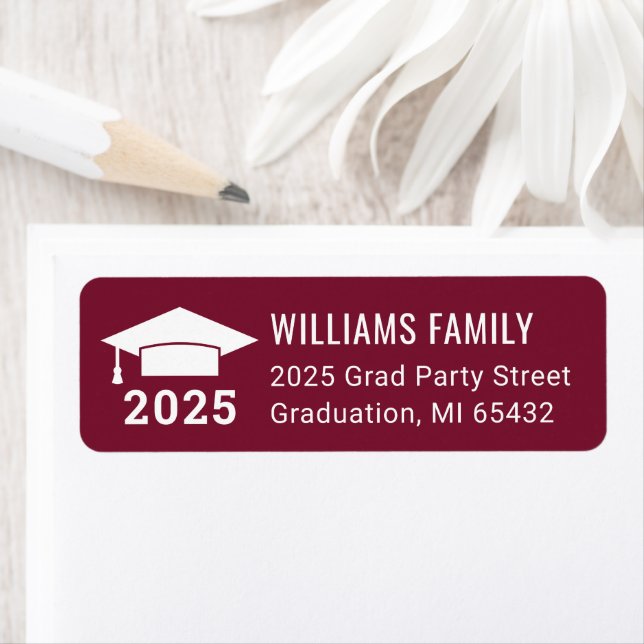 Modern 2025 Burgundy Graduation Return Address Label (Insitu)