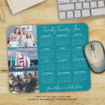 Modern 2025 Calendar 3 Photo Script Personalized Mouse Pad<br><div class="desc">Create your own personalized, custom color photo and calendar mouse pad with a 2025 year-at-a-glance calendar, 3 photos, a name or monogram or other custom text in a suggested modern handwritten script typography in your choice of colors (shown in white on turquoise teal). Change the text font style, color, size...</div>