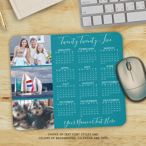 Modern 2025 Calendar 3 Photo Script Personalized Mouse Pad