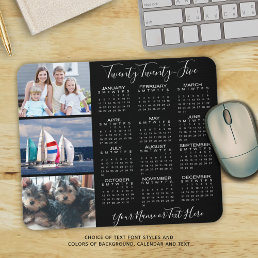 Modern 2025 Calendar 3 Photo Script Personalized Mouse Pad