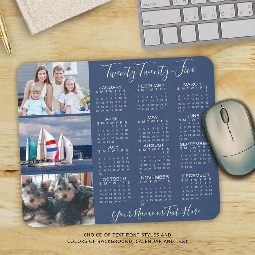 Modern 2025 Calendar 3 Photos Custom Personalized Mouse Pad