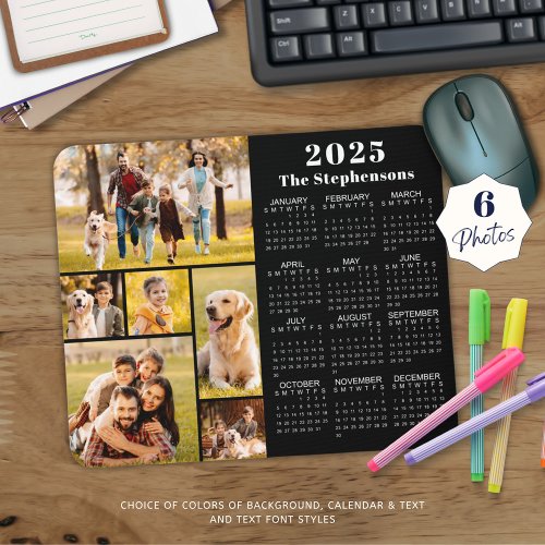 Modern 2025 Calendar 6 Photo Collage Personalized Mouse Pad