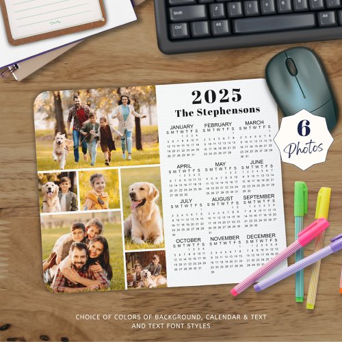 Modern 2025 Calendar 6 Photo Collage Personalized Mouse Pad