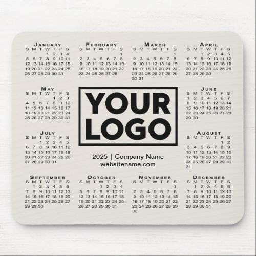 Modern 2025 Calendar Business Company Logo Beige Mouse Pad