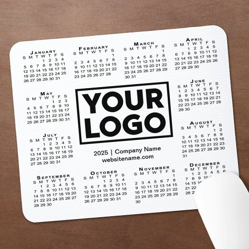 Modern 2025 Calendar Business Company Logo White Mouse Pad