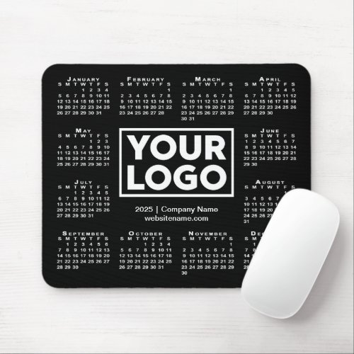 Modern 2025 Calendar Business Logo Black Mouse Pad