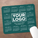 Modern 2025 Calendar Business Logo Blue-Green Mouse Pad<br><div class="desc">Modern 2025 calendar mouse pad features your company logo, name and business website in the middle surrounded by a white calendar on a blue-green background. Replace the sample logo, name, and text with your own in the sidebar. Your logo can be any shape. If you want the background color to...</div>