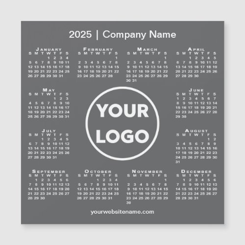 Modern 2025 Calendar Company Logo Dark Gray Magnet