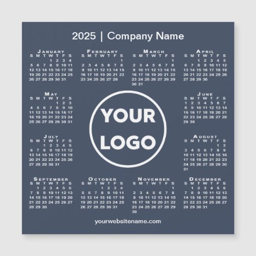 Modern 2025 Calendar Company Logo Navy Blue Magnet