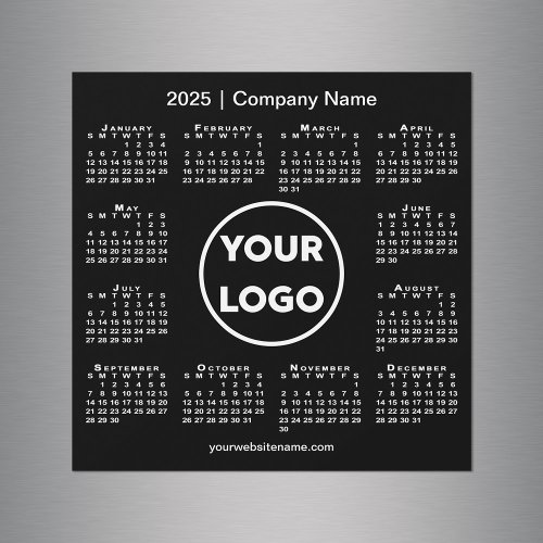 Modern 2025 Calendar Company Logo on Black Magnet