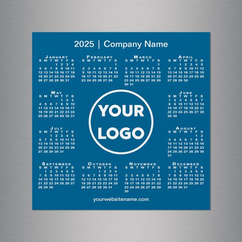 Modern 2025 Calendar Company Logo on Blue Magnet