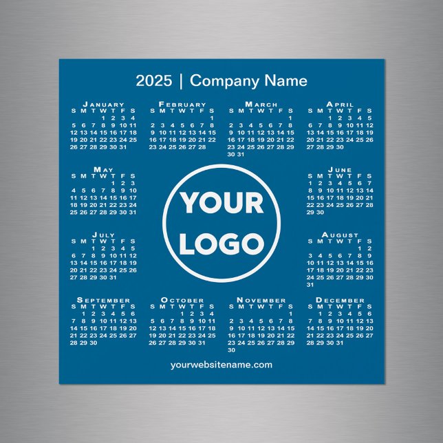 Modern 2025 Calendar Company Logo on Blue Magnet (Modern 2025 Calendar Company Logo on Blue Magnet in situ)