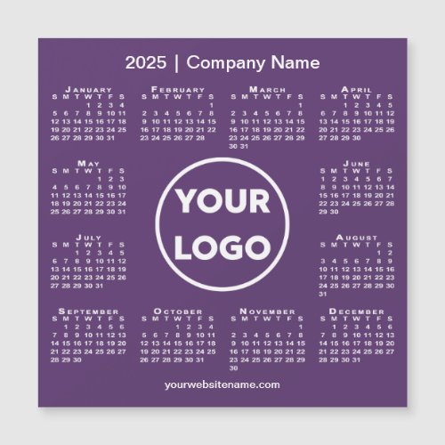 Modern 2025 Calendar Company Logo on Purple Magnet