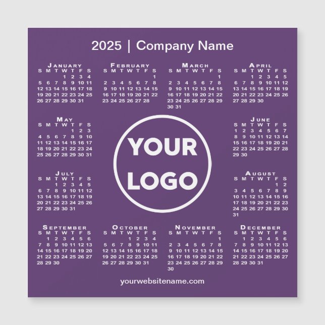 Modern 2025 Calendar Company Logo on Purple Magnet (Front)