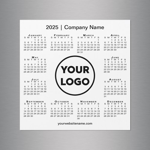 Modern 2025 Calendar Company Logo on White Magnet