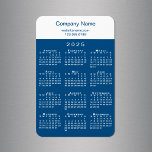 Modern 2025 Calendar Company Name Blue White Magnet<br><div class="desc">Add your company name and contact info or slogan in blue on a white color block on top of a modern white 2025 calendar on a blue background. Customize the text in the sidebar with your business name, website, phone number, address, or motto. Makes a great promotional giveaway for your...</div>