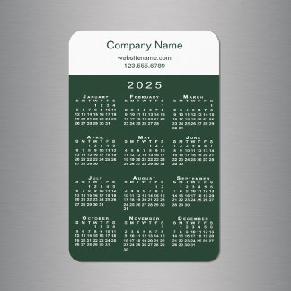 Modern 2025 Calendar Company Name Green White Magnet