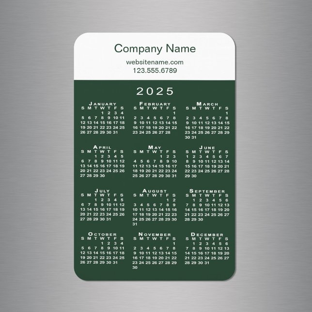 Modern 2025 Calendar Company Name Green White Magnet (Modern 2025 Calendar Company Name Green White Magnet in situ)
