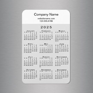 Modern 2025 Calendar Company Name Info Grey White Magnet