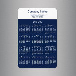 Modern 2025 Calendar Company Name Info Navy White Magnet<br><div class="desc">Add your company name and contact info or slogan in navy blue on a white color block on top of a modern white 2025 calendar on a navy background. Customize the text in the sidebar with your business name, website, phone number, address, or motto. Makes a great promotional giveaway for...</div>