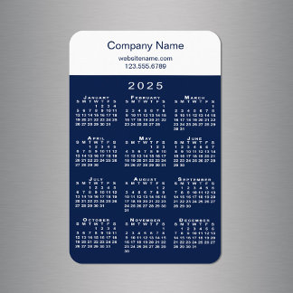 Modern 2025 Calendar Company Name Info Navy White Magnet