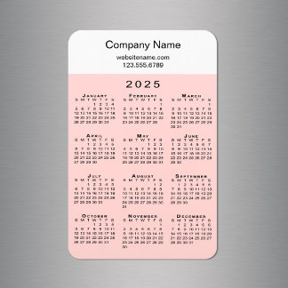 Modern 2025 Calendar Company Name Info Pink White Magnet