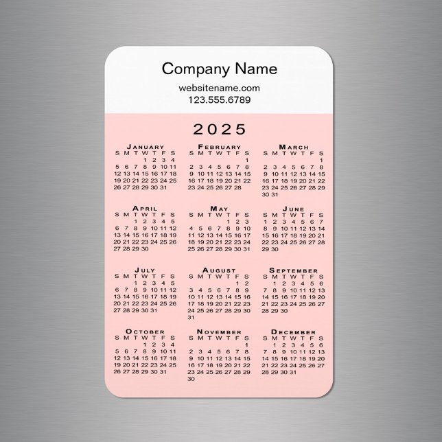 Modern 2025 Calendar Company Name Info Pink White Magnet (Modern 2025 Calendar Company Name Info Pink White Magnet in situ)