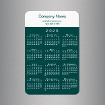 Modern 2025 Calendar Company Name Teal White Magnet<br><div class="desc">Add your company name and contact info or slogan in teal on a white color block on top of a modern white 2025 calendar on a blue-green background. Customize the text in the sidebar with your business name, website, phone number, address, or motto. Makes a great promotional giveaway for your...</div>