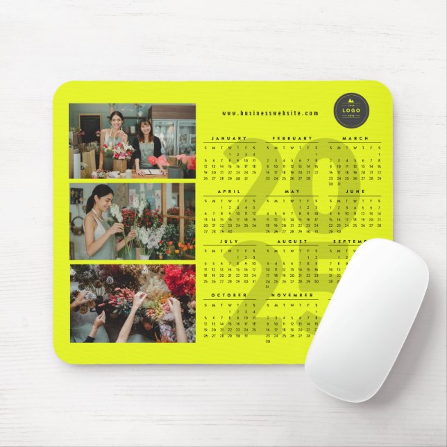 Modern 2025 Calendar New Year Minimalist 3 Photo Mouse Pad (With Mouse)
