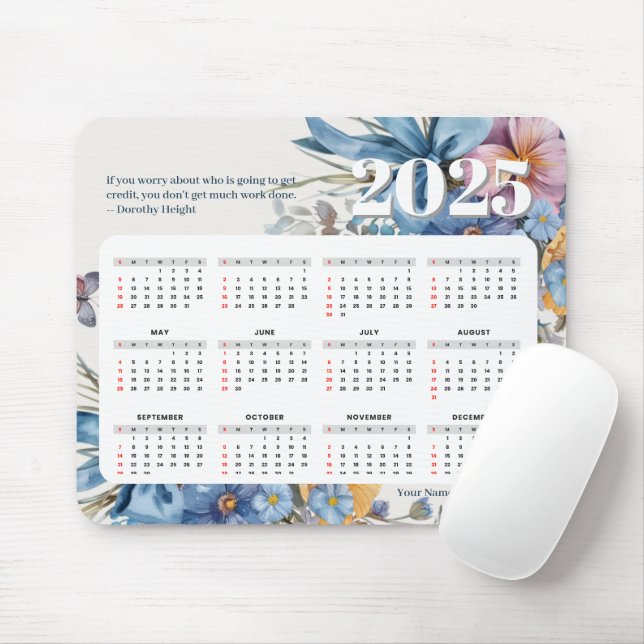 Modern 2025 Calendar Quote & Personalized Name Mouse Pad (With Mouse)