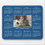 Modern 2025 Calendar Your Photo Name on Blue Mouse Pad<br><div class="desc">Modern 2025 calendar features your photo and name in the middle. Replace the sample image and text with your own in the sidebar. Your photo has a thin white border and is surrounded by an easy to read white calendar on a blue background. Makes a great gift for pet lovers,...</div>