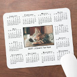 Modern 2025 Calendar Your Photo Name on White Mouse Pad<br><div class="desc">Modern 2025 calendar features your photo and name in the middle. Replace the sample image and text with your own in the sidebar. Your photo has a thin black border and is surrounded by an easy to read black calendar on a white background. Makes a great gift for pet lovers,...</div>